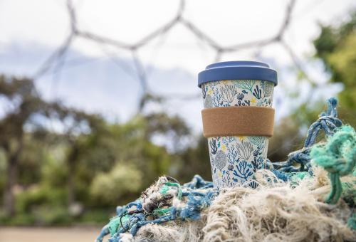 Bamboo coffee cup with marine design
